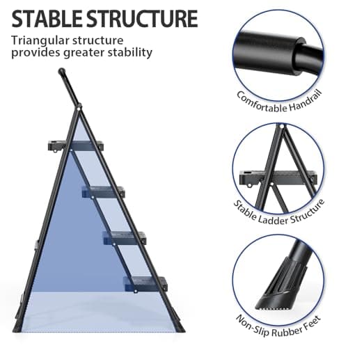 KINGRACK Folding 4 Step Ladder, Portable Ladder for Multi-Purpose, Home, Kitchen, Heavy Sturdy Steel Step Stool with Anti-Slip Wide Pedals, Handrail, Safe-Lock Design, Pass 500lbs Load Testing, Black 7