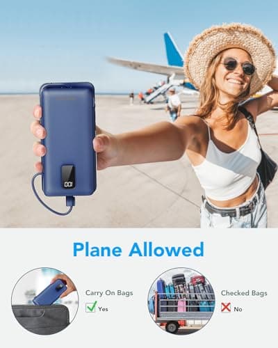 charmast Portable Charger with Built-in Cables and Plug, 10000mAh USB C Power Bank Fast Charging, External Battery Pack Slim, Travel Essentials Compatible with iPhones, Samsung Galaxy, iPad 8