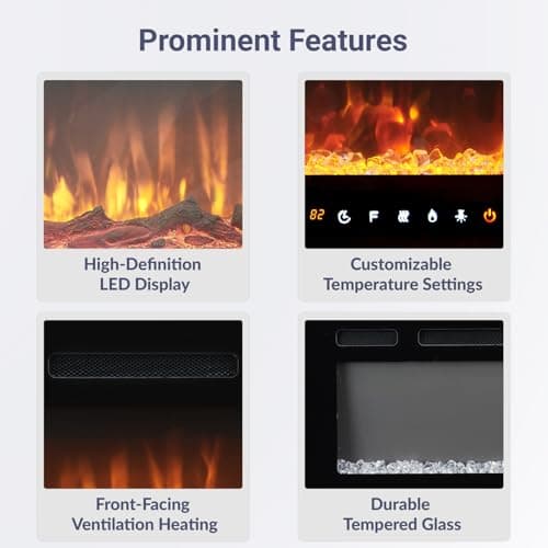 Electric Fireplace 30 with Remote and Touch Screen Electric Fireplace Inserts Recessed 12 Flame Colors Heater Wall Mount with Carbon Crystal Logs 750W 1500W 10