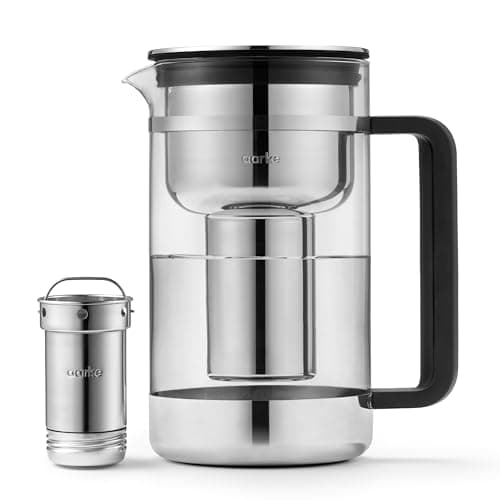 Aarke Purifier - Premium Glass and Stainless Steel Water Filter Pitcher, Refillable Filter System and Granules, 2.8L Pitcher with 1.66L Filtration Capacity