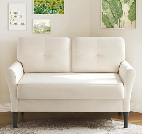 Kidirect Small Sofa Couch, 48" Loveseat Sofa, Soft Velvet Love Seat Couches, Small Couch for Bedroom with 21" Deep Seat, Comfy Couches for Living Room, Tool-Free Setup Sofas for Living Room, Cream