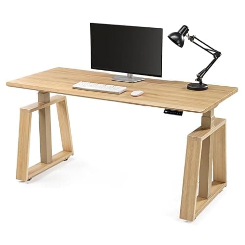 EUREKA ERGONOMIC Standing Desk, 63inch Executive Computer Desk Adjustable Height Stand up Table Modern Trapezoidal Leg,Touch Screen,Oak 9