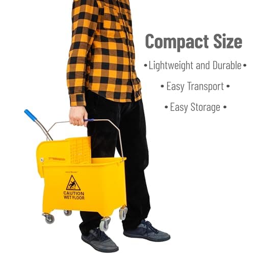 Mind Reader Mop Bucket with Wringer (Mop Not Included), 5.5 Gallon Cleaning Bucket with Wheels and Handle, Upward Press Wringer, Small Mop Compatible, Yellow 8