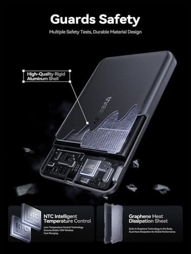 THREEKEY 0.5‘’ Ultra Slim for MagSafe 10K Portable Charger, 10000mAh Card Slim Magnetic Power Bank,15W Wireless Fast Charging Battery Pack for iPhone 17 Air 16 15 14 13 12 Pro Max Plus (Ice Gray) 5