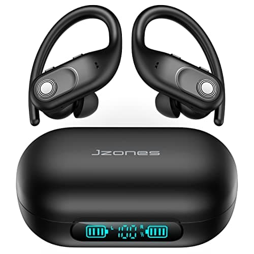 Jzones Wireless Earbuds Bluetooth Headphones 130Hrs Playtime with 2500mAh Wireless Charging Case LED Diaplay Hi-Fi Waterproof Over Ear Earphones for Sports Running Workout Gaming