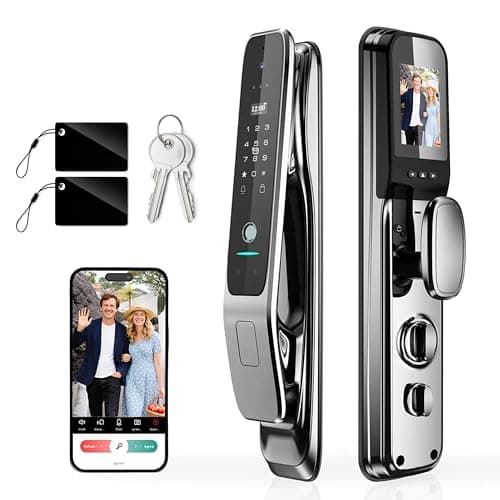 Gooway 3D Face Recognition Smart Lock with Camera & Handle, Palm Vein Keyless Entry, Video Doorbell, 8-in-1 Unlock, 4" HD Screen, 2-Way Talk, Tuya App, IP67 Waterproof Door Lock for Front Door