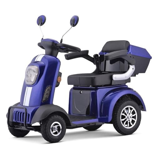 Heavy Duty 4-Wheels Mobility Scooter, 400 lb Capacity Large Wheelchair Device for Seniors & Adults, Speed Adjust, Storage Trunk, Ship Fully Assembled in US (Blue)