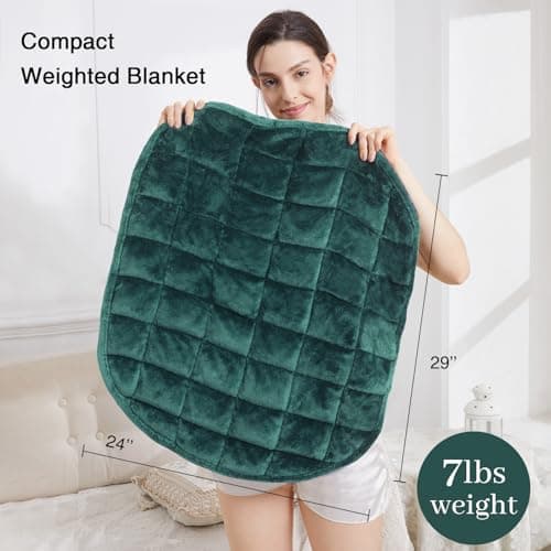 Alomidds Weighted Lap Blanket 7lbs, Cozy Breathable Flannel Weighted Lap Pad for Adults, Small Weighted Blanket for Travel, Couch, Green, 29" x 24" 8