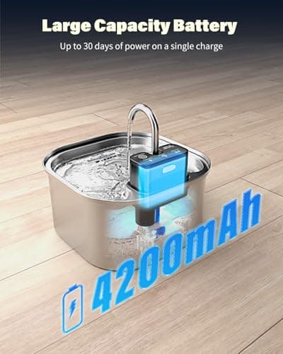 Lawfery Wireless Cat Water Fountain Stainless Steel 3.2L/108oz, Battery Operated Pet Fountain with 3 Modes, Cordless Pet Water Dispenser for Cats and Dogs 6