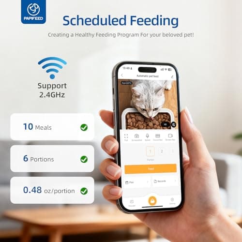 PAPIFEED Automatic Cat Feeder 6L 2.4G WiFi Smart Pet Feeder with Camera & Two-Way Audio, Adjustable Angle, Easy to Clean Detachable Feeding Schedule 1-10 Meals Per Day for Cats & Small Dogs - White 4