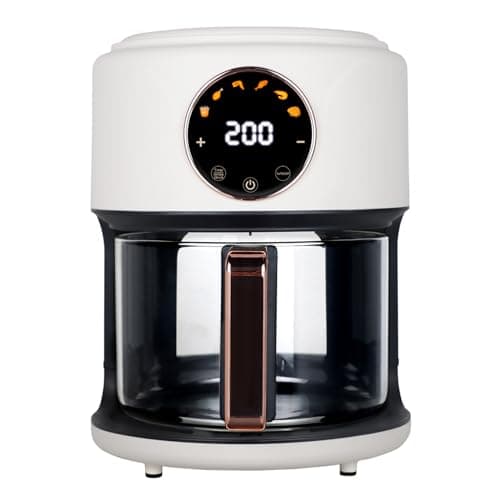 GYMODE Airy Fryer, 4.7Qt 1200W Glass Air Fryer, 6-in-1 Functions, 360° Viewable, Digital Display, Dishwasher Safe, Adjustable Temp 80℃~200℃(175F - 400F), 60 Min Timer, Nonstick Basket, White
