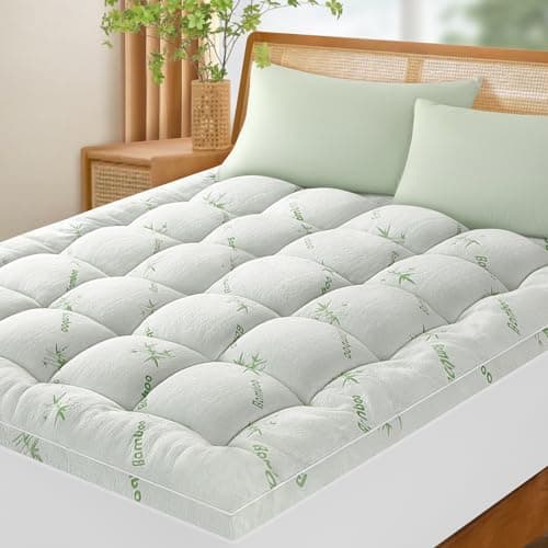 LIANLAM 3 Inch Mattress Topper Queen Size - 1500GSM 3D+7D Down Alternative Fill, Viscose Made from Bamboo Cover, Extra Plush for Back Pain, 8"-18" Deep Pocket (60"x80")
