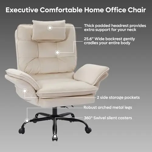 Bestier Criss Cross Chair with Flip Armrests, Big and Tall Office Chair for Cross Legged Sitting, Reclining Computer Chair with Side Pockets & Headrest - Beige 5