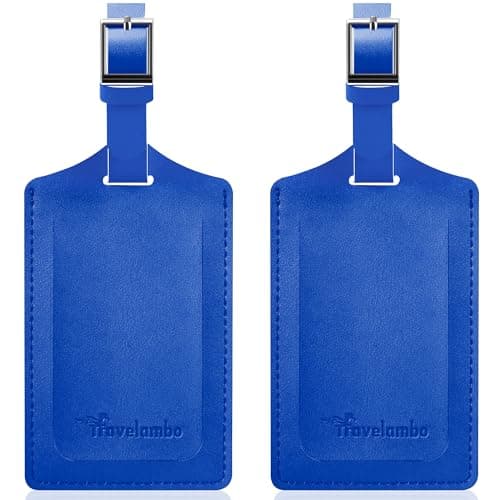 Travelambo Luggage Tags for Suitcases Faux Leather Privacy Protection 2 Pack Bag Tags Travel Accessories Essential, Fresh Blue