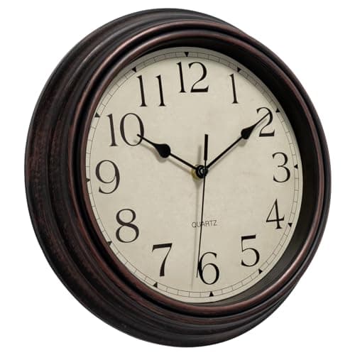 Foxtop Retro Silent Non-Ticking Round Classic Clock Quartz Decorative Battery Operated Wall Clock for Living Room Kitchen Home Office 12 Inch (Bronze) 5