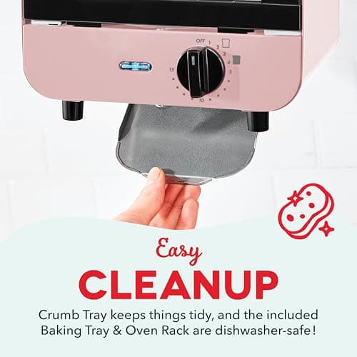 Dash Mini Toaster Oven - Sleek & Stylish - For Creative Homemade Treats - Compact, Space-Saving Design - adjustable temperature dial - Removable Baking Tray - Pink 6