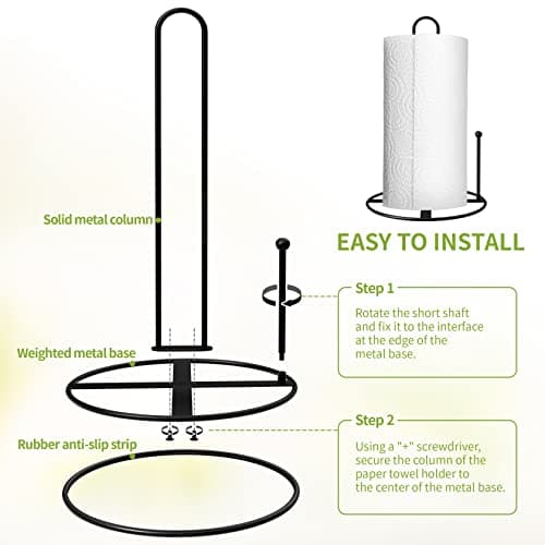 Black Paper Towel Holder Countertop Stand - Standing Modern Paper Towel Holders for Kitchen Standard and Large Size Rolls 6