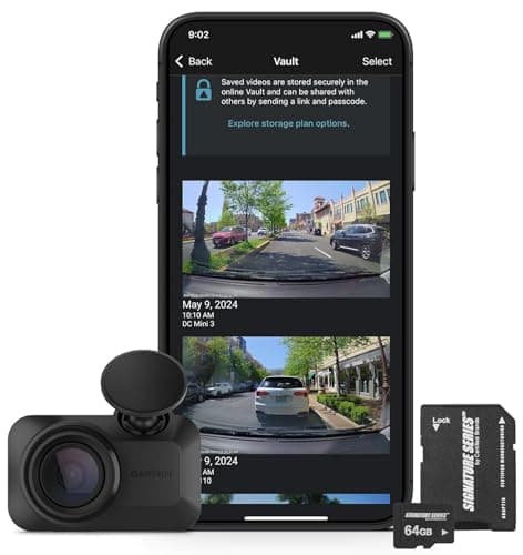 Garmin Dash Cam Mini 3 Ultracompact 1080p HD Camera | 140° FOV, Clarity Polarizer, Voice Control, Automatic Incident Detection Recording | with Signature Series 64GB Micro SDXC Card