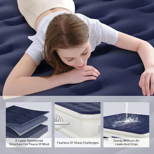 KNZZO Air Mattress King with Built-in Pump, Blow Up Mattress with Soft Flocked Top, Leakproof Inflatable Mattress, Foldable Waterproof Air Bed for Home, Guests, Camping, with Storage Bag 5