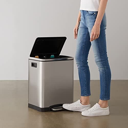 Amazon Basics 30L Dual Bin Soft-Close Trash can with Foot Pedal - 2 x 15 Liter Bins, Stainless Steel, Small Inner bins, Suitable for 1 or 2 People 7