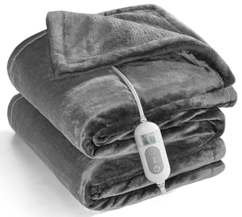 Mlivrom Heated Throw Blanket with 1-9 hrs Timer Auto-Off & 8 Heating Levels，Flannel Electric Blanket Throw ETL Certification，Machine Washable Full Body Warming Blankets