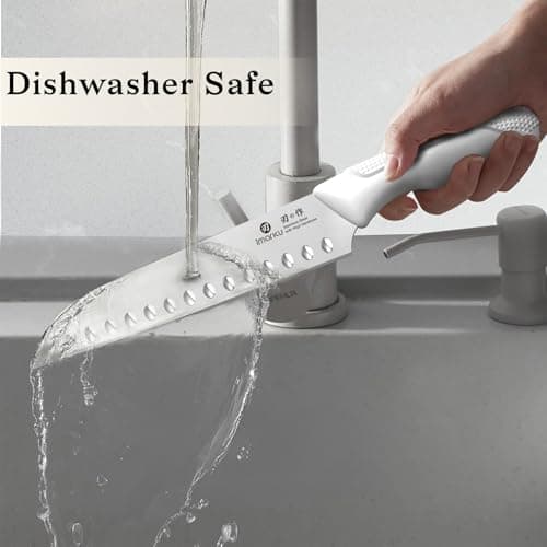 imarku Kitchen Knife Set, Japanese Knives Set for Kitchen, Stainless Steel Knife Set with Block, Kitchen Gadgets, White, Anti-Slip Handle, Dishwasher Safe, Gift for Women 8