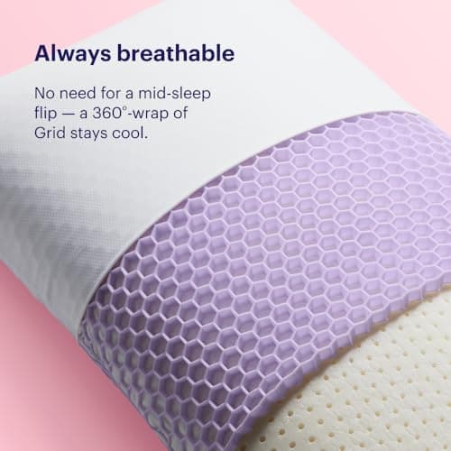 Purple Harmony Pillow – Talalay Latex Foam Cooling Pillow for Combo or Side Sleepers, 360º Hex GelFlex Grid for No-Pressure Support and Luxurious Weightless Feel - Standard, Medium Feel, Tall Height 6
