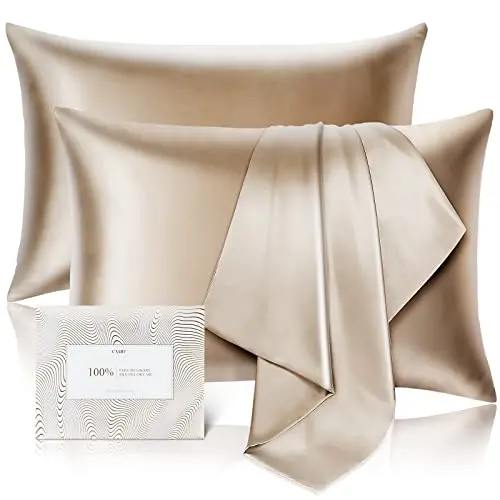 100% Pure Mulberry Silk Pillowcase for Hair and Skin - Allergen Resistant Dual Sides,600 Thread Count Silk Bed Pillow Cases with Hidden Zipper,2pc,Standard Size,Taupe