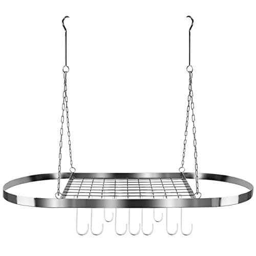 Sorbus® Pot and Pan Rack for Ceiling with Hooks — Decorative Oval Mounted Storage Rack — Multi-Purpose Organizer for Home, Restaurant, Kitchen Cookware, Utensils, Books, Household (Hanging Chrome) 8