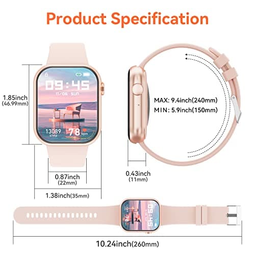 Hwagol Smart Watch (Answer/Make Call) 1.85inch Fitness Tracker, DIY Dials/Pedometer/Calories/Multiple Sport Modes/Voice Assistant, Smart Watches for Men Women Android iOS Phones 7