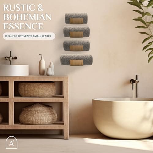 Bamboo Towel Rack by Aura Nest Set of 4 Wood Towel Racks Bamboo Bathroom Accessories -Wall Towel Holder for Rolled Towels Wooden Towel Racks for Bathroom Spa Bathroom - Natural Bamboo 6