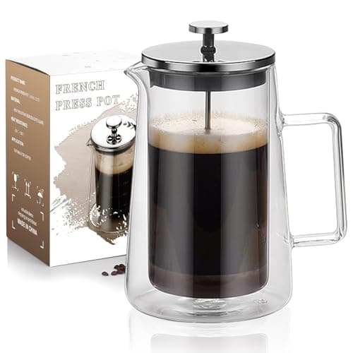 HOOVIEN French Press Coffee Maker 22Oz - Double-Wall Insulated Borosilicate Glass - Ergonomic Handle - Coffee Gift - Tea & Coffee Press