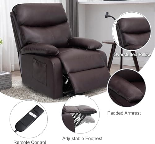 hzlagm Power Lift Recliner Chair for Elderly, Lift Chair with Waterproof Fabric, Electric Recliner with Side Pocket and Remote Control, Easy to Operate, Brown 5