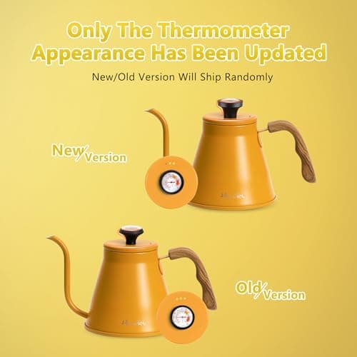 Harriet Gooseneck Kettle with Thermometer for Pour Over Coffee and Tea, 37 fl oz, Stainless Steel, Durable 3-Layer Base, Ideal Spout for Precision Pouring, Compatible with all Stove Tops, Yellow 8