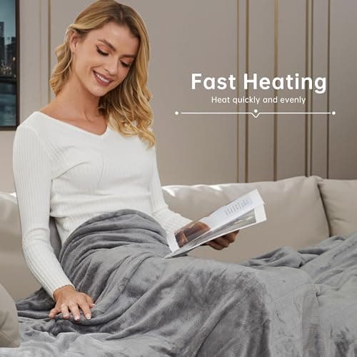 McJaw Electric Heated Blanket 72"x 84" Full Size, 4 Heating Levels and 10 Hours Auto Off, Lightweight and Breathable - Ivory Gray 6