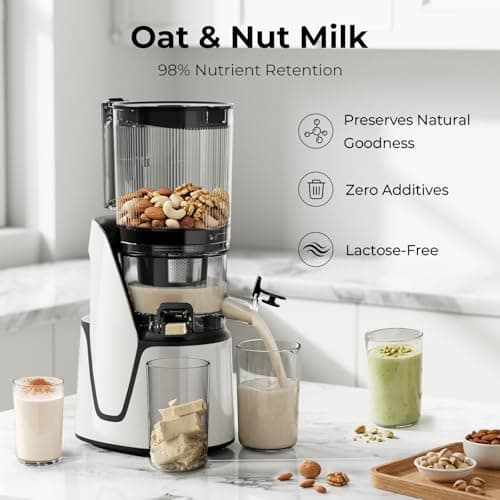 EanOruus Juicer Machines, 3-in-1 Cold Press Juicer with 6.5" Extra Large Chute, 100oz Large Capacity, AC Motor, Makes Juice, Nut Milk & Sorbet, Bright White 10