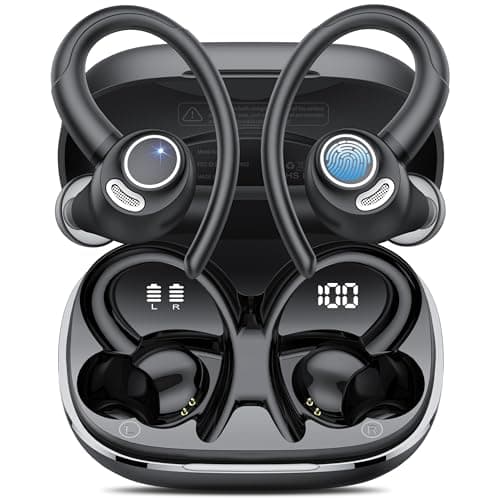 Wireless Earbuds Bluetooth 5.3 Headphones Sport, 2024 Wireless Earphones with Earhooks, HiFi Stereo Deep Bass with ENC Mic, 40H Dual LED Display, IPX7 Waterproof Ear Bud for Small Ear Running/Workout