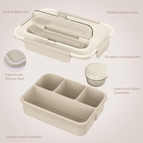 Caperci Bento Box Adult - 50 oz Large Lunch Containers for Adults and Teens, 4-Compartment Bento Lunch Box with Utensils & Leak Proof Sauce Cup, Dishwasher Safe, Durable, BPA-Free (Mocha) 5