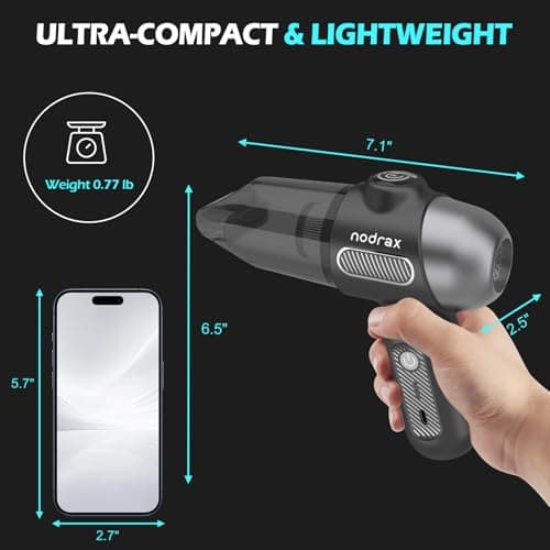 Nodrax Handheld Car Vacuum Cordless with Efficient Brushless Motor, 12000Pa High Power Suction and Extended Runtime, 4-in-1 Mini Hand Held Vacuum for Couch and Shop - Black 6