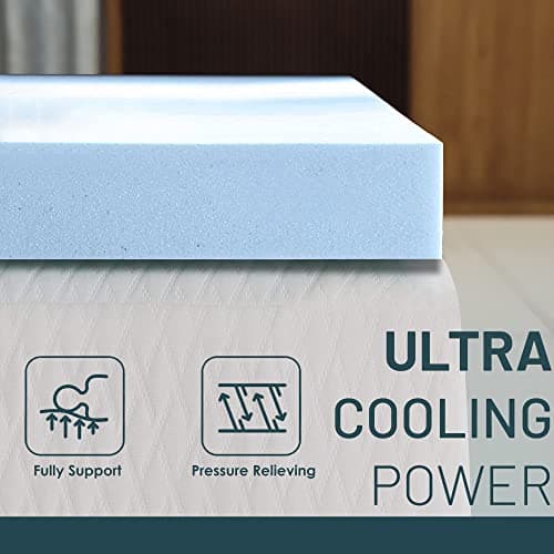 Greaton, 1-Inch Gel Memory Foam Mattress Topper, CertiPUR-US Certified for Superior Comfort and Support, Queen, Blue 6