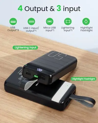 Portable Charger Power Bank 50000mAh with Multi Charging Cable 4ft 5 in 1 Multi Fast Charging Cord 7