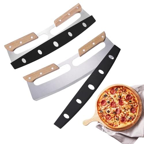 2 Pack Pizza Cutter Rocker with Wood Handles & Protective PP Cover, 14" 430 Stainless Steel Pizza Slicer Wheel, Big Pizza Knife Cutters Kitchen Tool (14 inch)