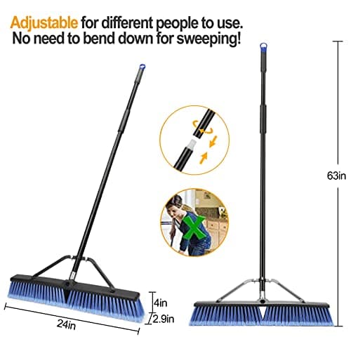 24 inches Push Broom Outdoor for Deck Driveway Garage Yard Patio Concrete Floor Cleaning-Blue 7