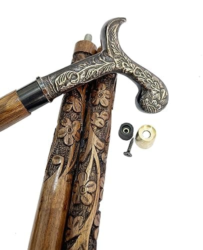 Shaan Nautical “Elegant Wooden Walking Stick with Handcrafted Floral Brass Handle – Stylish Men’s & Women’s Cane for Walking Support, Gifts & Everyday Use”