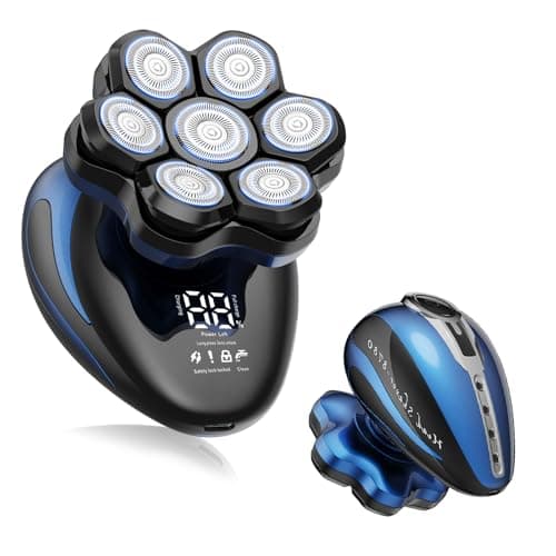 Clforczh Head Shavers for Bald Men - 7D Detachable Electric Razor, IPX6 Waterproof Wet Dry Rotary Shavers, LED Display Rechargeable Head Shaving with Fast Charging, Blue