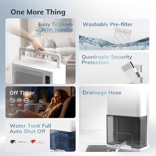 AEOCKY 1200 sq.ft Rotary Dehumidifier 10 Pint Dehumidifier for Bedroom with Drain Hose,Never Frost,Ultra Quiet Small Portable Desiccant Dehumidifiers for Basement, Home, Bathroom, RV 6