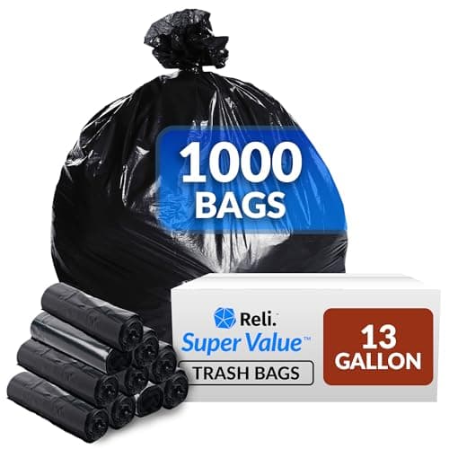 Reli. 13 Gallon Trash Bags | 1000 Bags | Black | Tall Kitchen | Strong | Garbage