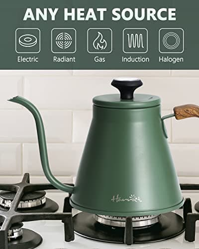 Harriet Gooseneck Kettle with Thermometer for Pour Over Coffee and Tea, 37 fl oz, Stainless Steel, Durable 3-Layer Base, Ideal Spout for Precision Pouring, Compatible with all Stove Tops, Green 4
