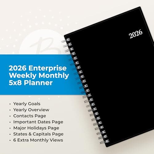 Blue Sky 2026 Weekly and Monthly Planner Calendar, Includes January 2026 - December 2026, 5" x 8", Flexible Cover, Wirebound, Laminated Tabs, Enterprise 9