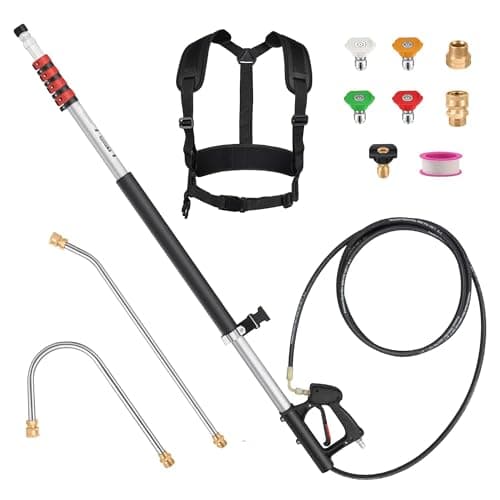 Pressure Washer Telescoping Wand - 24 FT High Pressure Washer Wand Included Power Washer Extension Wands, Gutter Cleaner, 5 Spray Nozzle Tips, 2 Hose Adapters and Support Belt